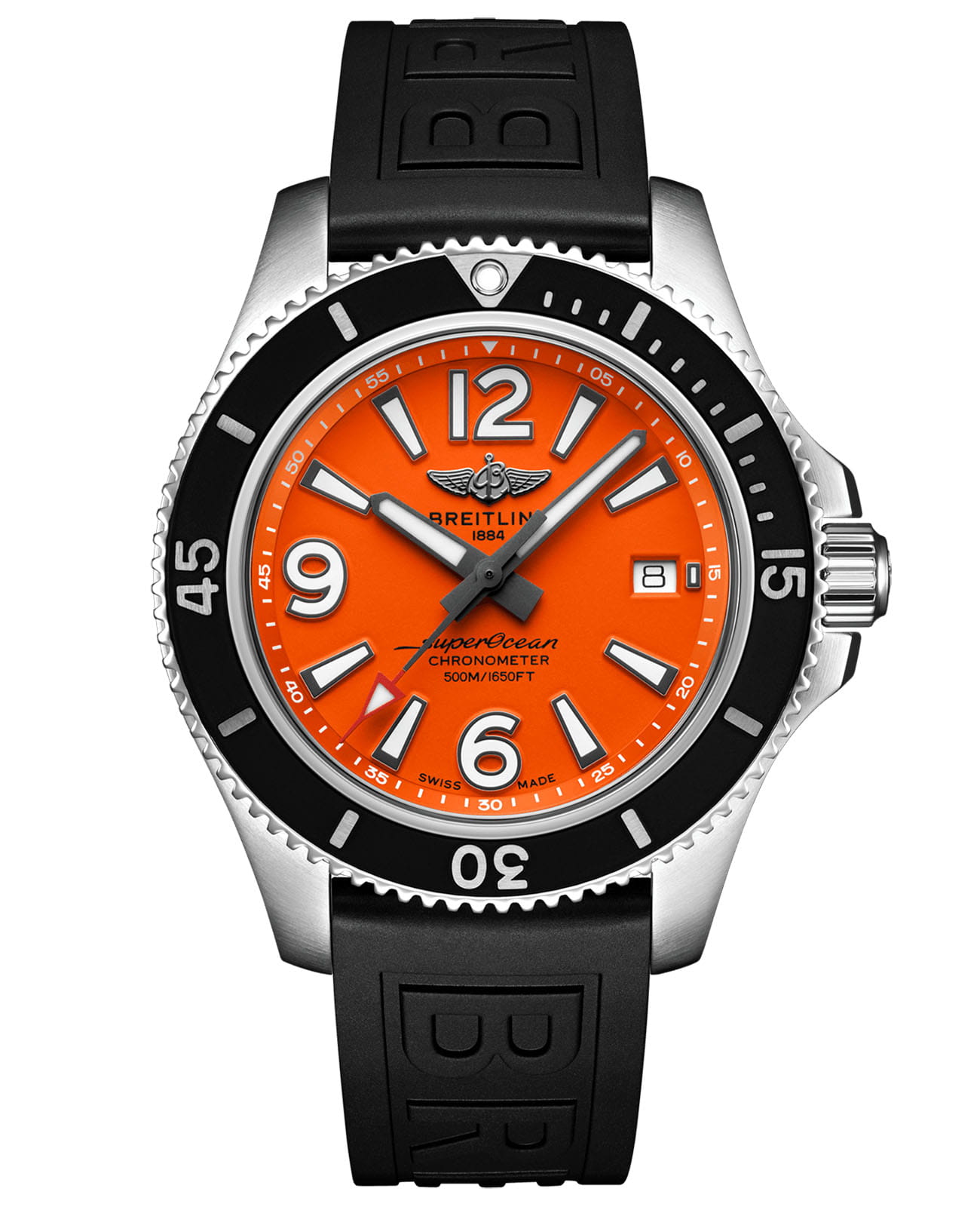 Breitling Breitling Superocean Automatic 42 A17366D71O1S1  A17366D71O1S1 механические мужские часы оранжевый циферблат, браслет каучук — вид спереди