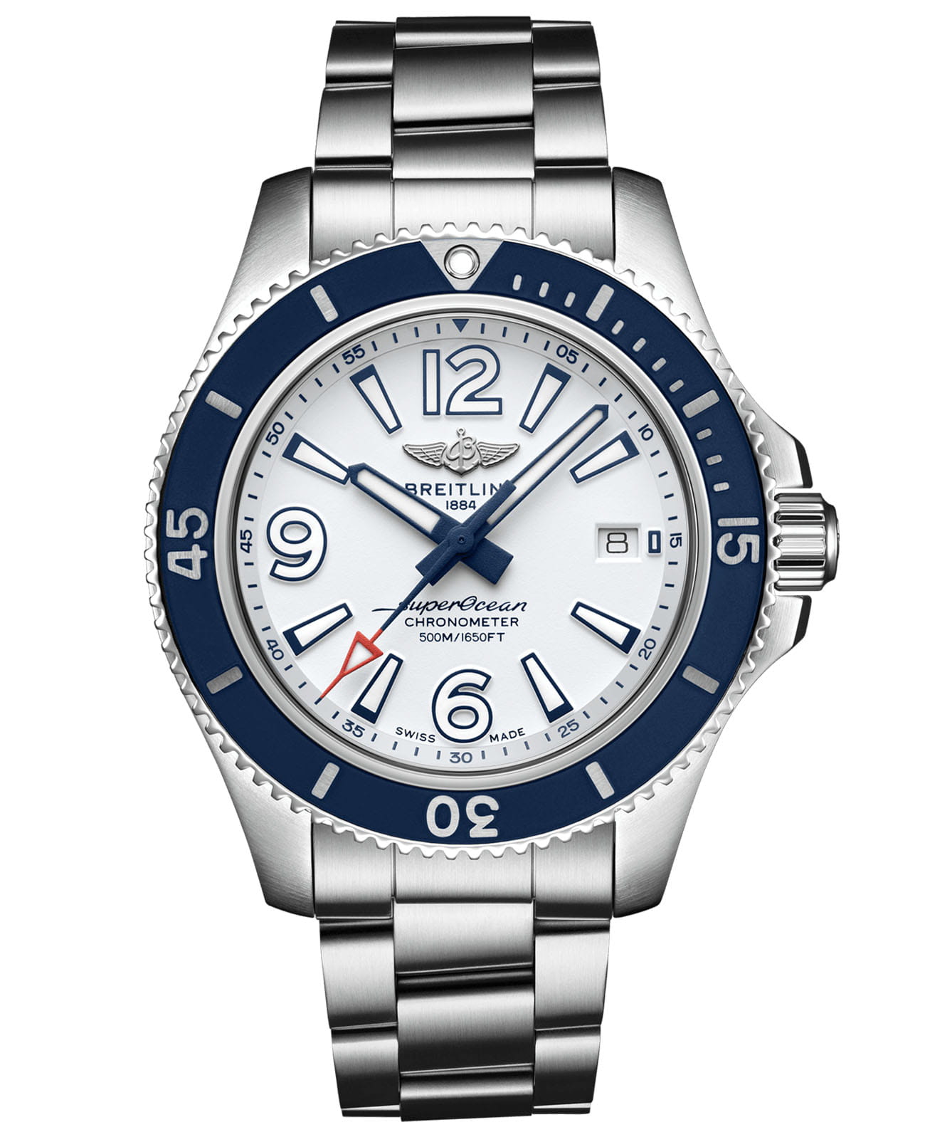 Breitling Breitling Superocean Automatic 42 A17366D81A1A1  A17366D81A1A1 механические мужские часы белый циферблат, браслет нержавеющая сталь — вид спереди