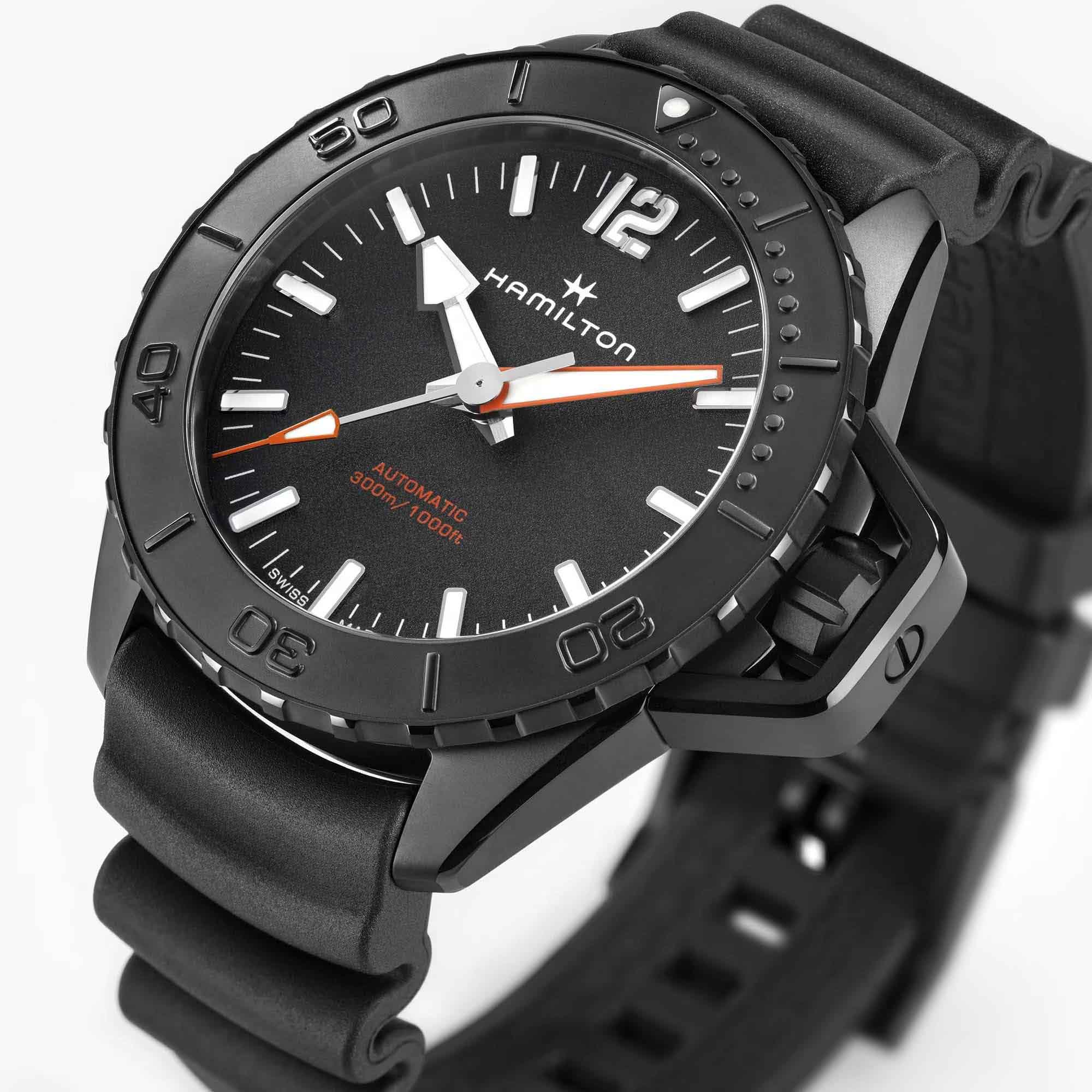 Hamilton Hamilton Khaki Navy Frogman Auto H77855330, khaki navy швейцария мужские часы на браслете каучук боковой вид