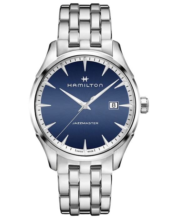Hamilton Hamilton Jazzmaster Gent Quartz H32451141  H32451141 кварцевые мужские часы синий циферблат, браслет нержавеющая сталь — вид спереди