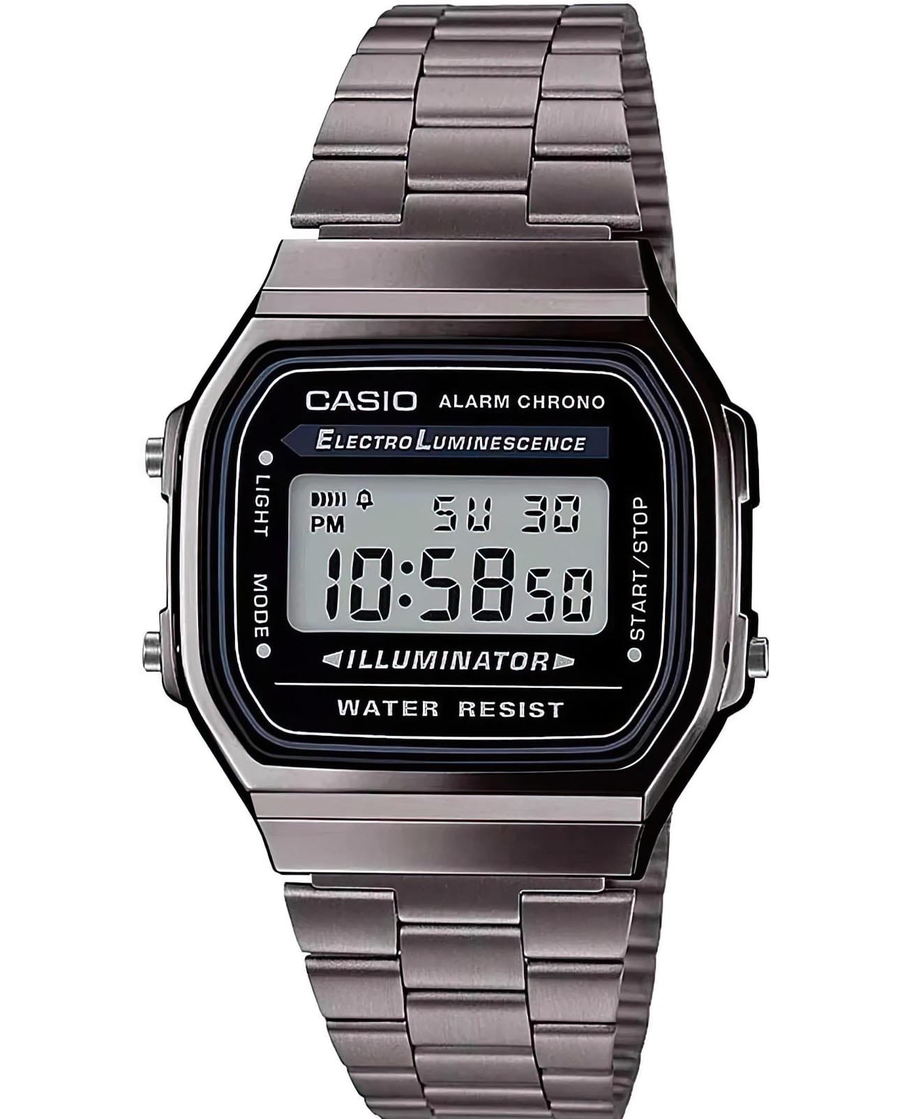 Casio Casio Vintage A-168WEGG-1A  A-168WEGG-1A кварцевые мужские часы  циферблат, браслет сталь с ip покрытием — вид спереди