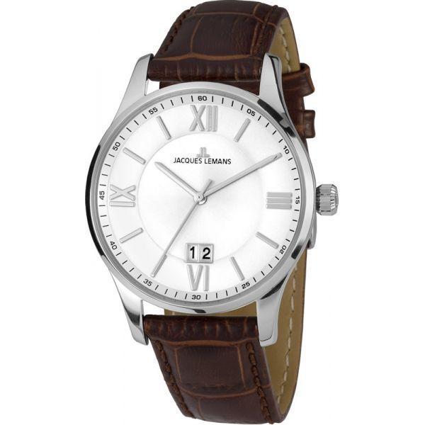 Jacques Lemans Jacques Lemans 1-1845B  1-1845B кварцевые мужские часы серый циферблат, браслет кожа + текстиль — вид спереди