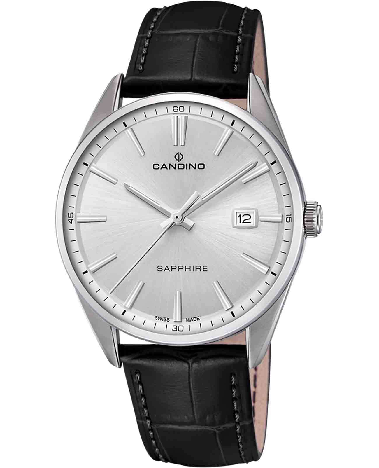 Candino Candino Couple C4622/A  C4622/A кварцевые мужские часы серебристый циферблат, браслет кожаный — вид спереди