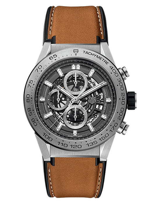 TAG Heuer TAG Heuer Carrera CAR2A8A.FT6072  CAR2A8A.FT6072 механические мужские часы серебристый циферблат, браслет кожаный — вид спереди