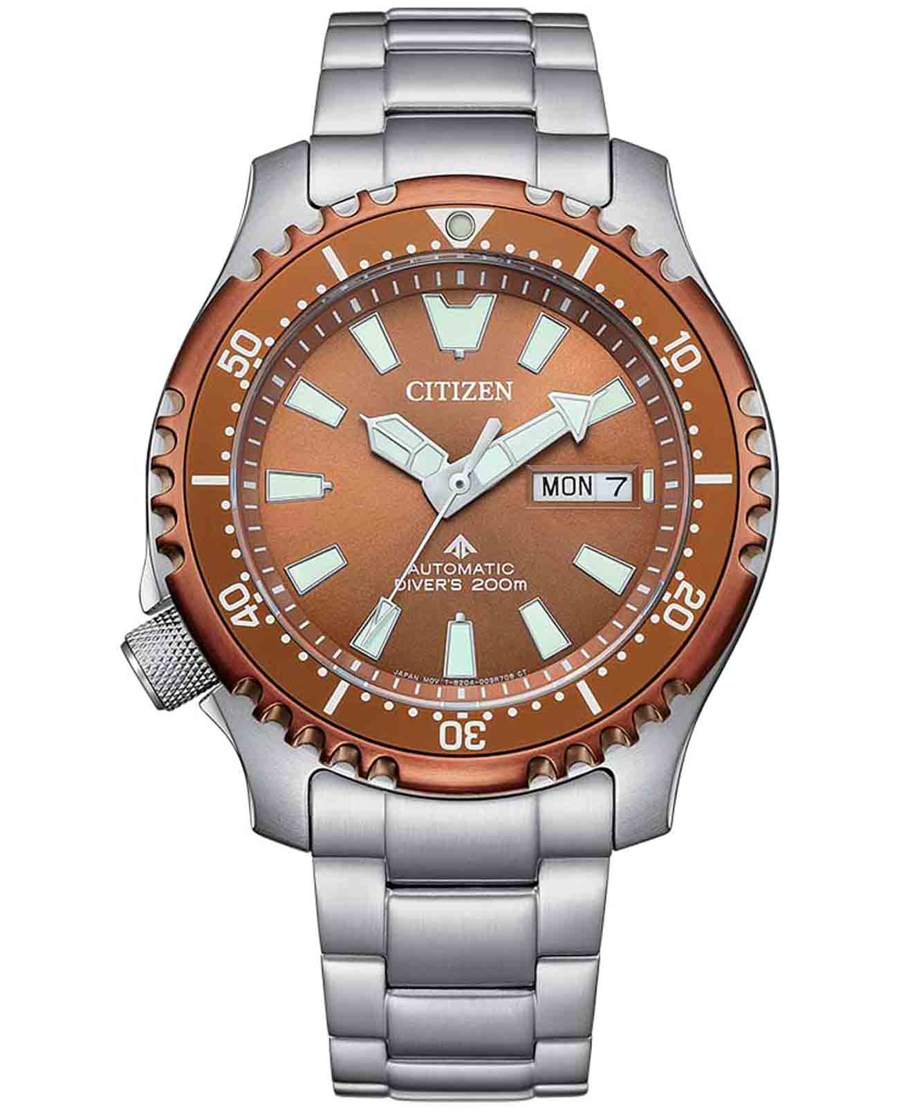 Citizen Citizen Promaster NY0164-65X  NY0164-65X механические мужские часы коричневый циферблат, браслет нержавеющая сталь — вид спереди