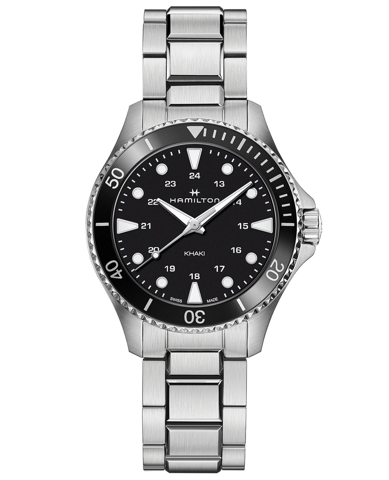 Hamilton Hamilton Khaki Navy Scuba Quartz H82201131  H82201131 кварцевые мужские часы черный циферблат, браслет нержавеющая сталь — вид спереди