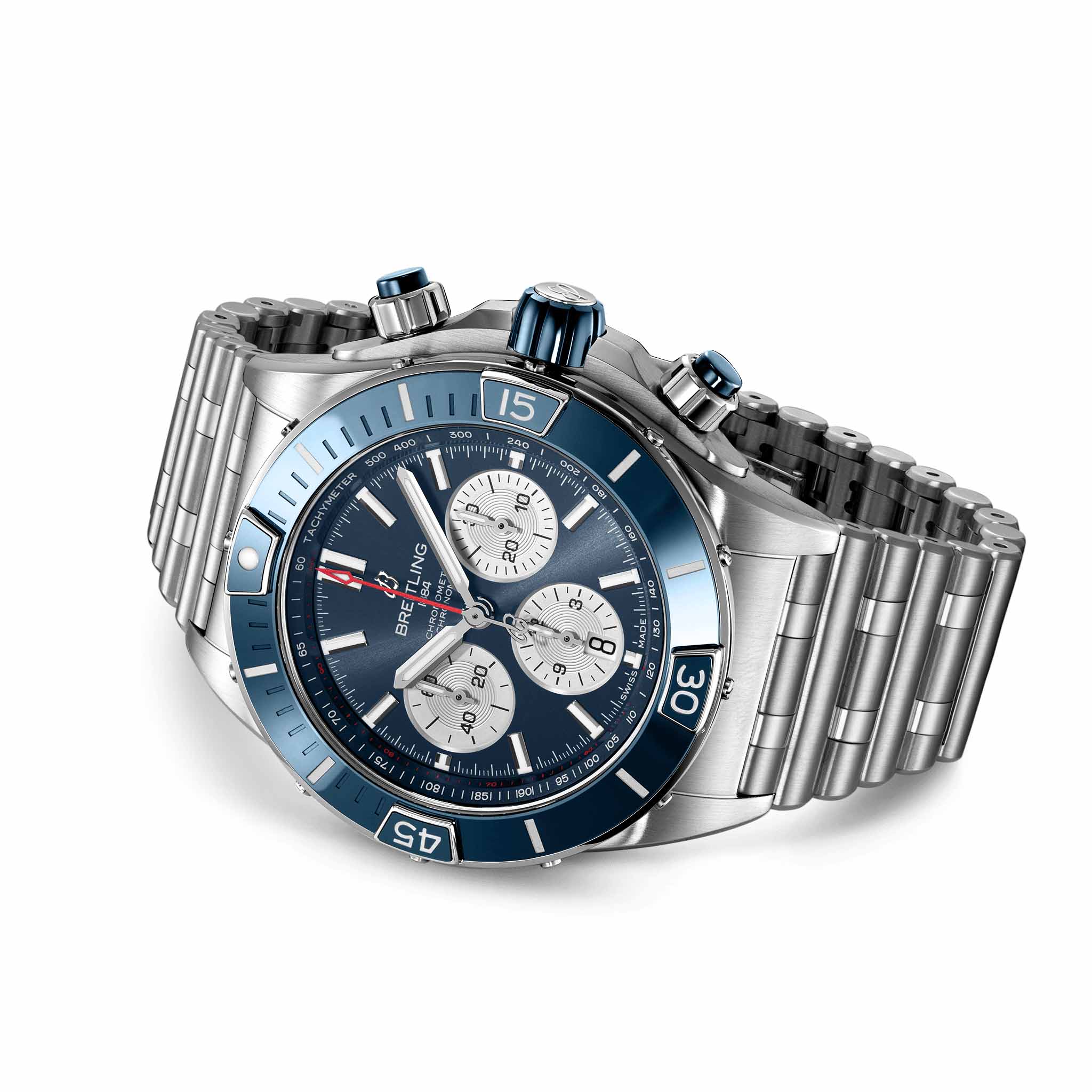 Breitling Breitling Super Chronomat B01 44 AB0136161C1A1, chronomat швейцария мужские часы на браслете нержавеющая сталь боковой вид