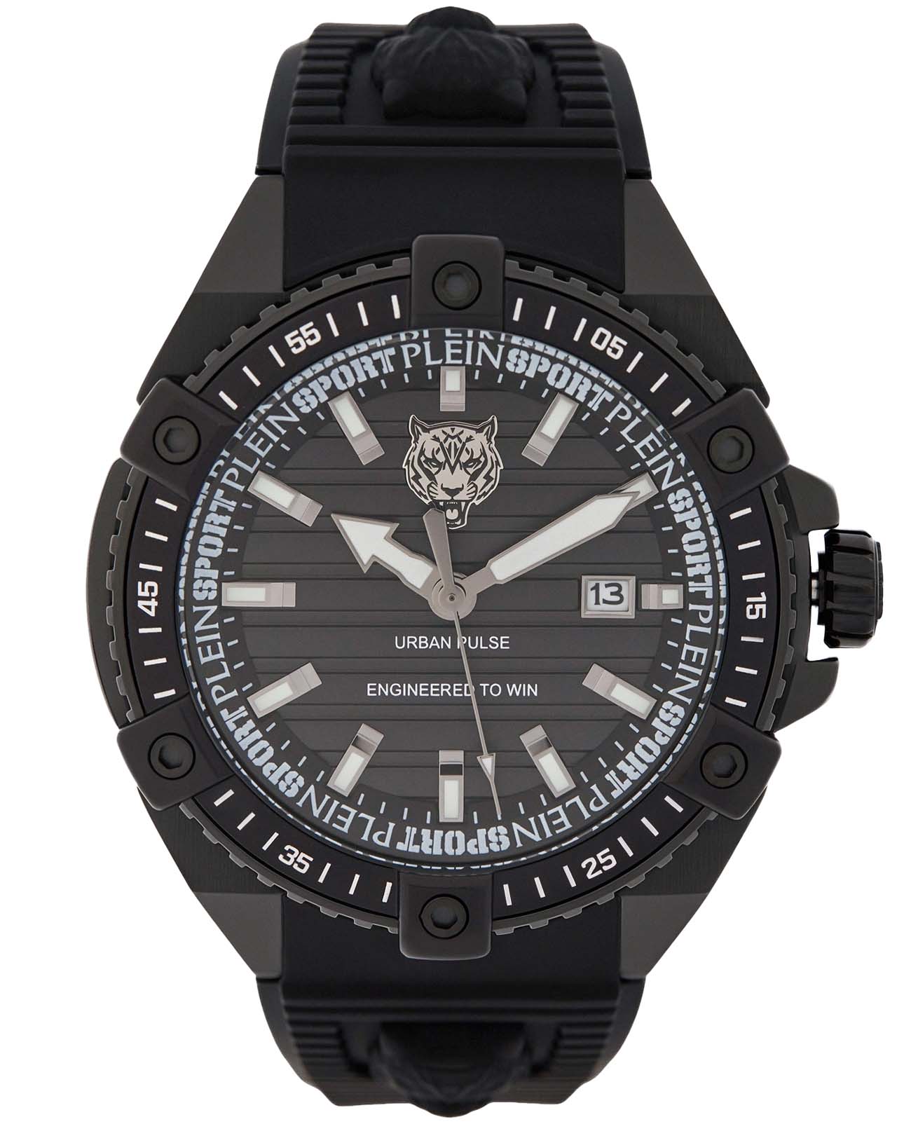 Plein Sport Plein Sport Urban Pulse PSFDA0324  PSFDA0324 кварцевые мужские часы черный циферблат, браслет силикон — вид спереди