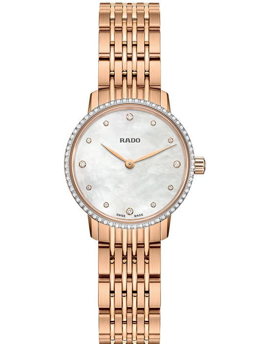 Rado Rado Coupole Classic Diamonds R22896924 Classic R22896924 кварцевые женские часы перламутровый циферблат, браслет сталь c pvd покрытием — вид спереди