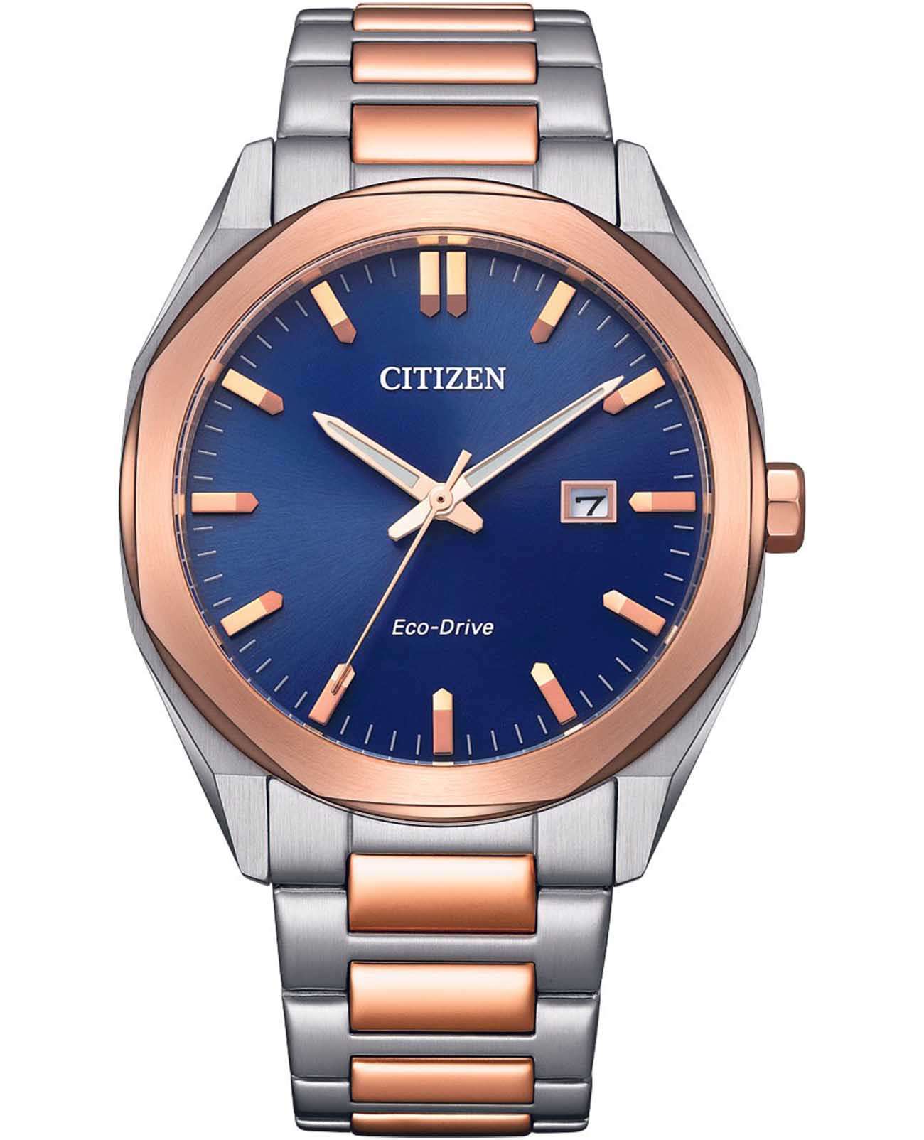 Citizen Citizen Eco-Drive BM7606-84L  BM7606-84L кварцевые мужские часы синий циферблат, браслет нержавеющая сталь с ip-покрытием — вид спереди