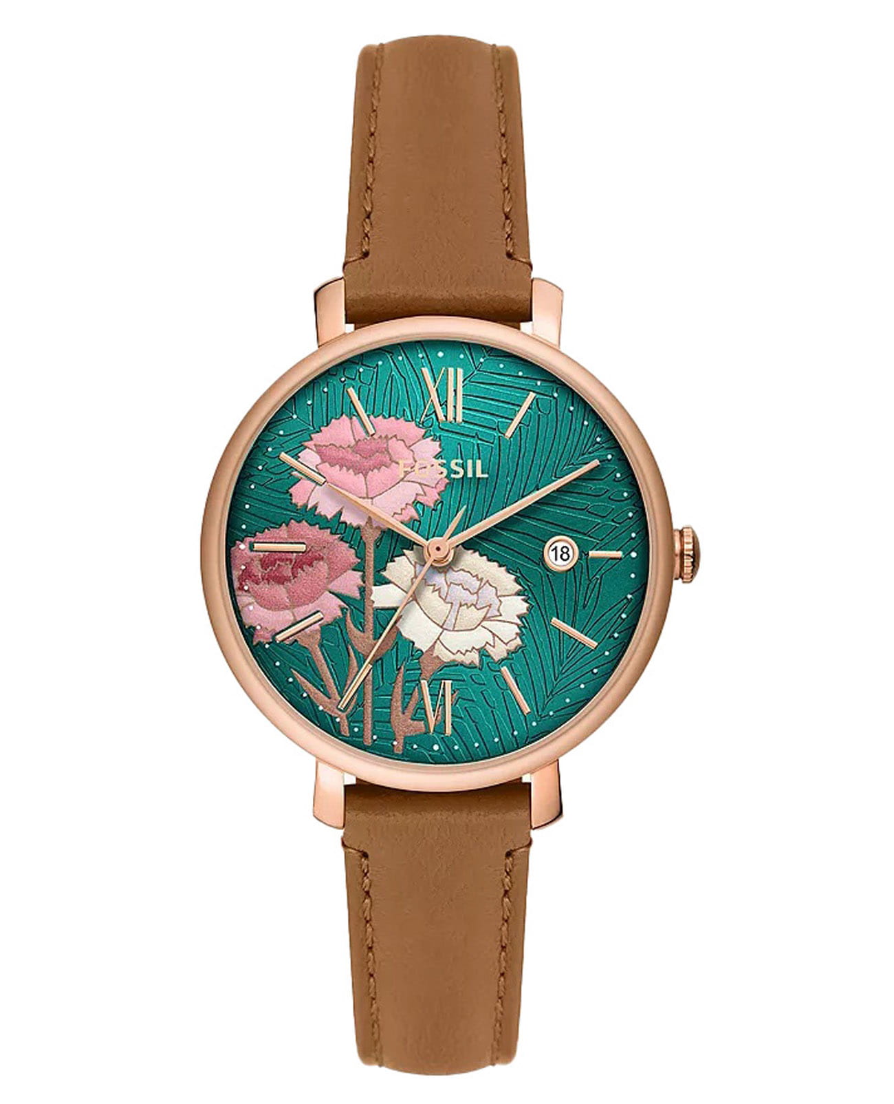 Fossil Fossil Jacqueline ES5274  ES5274 кварцевые женские часы зеленый циферблат, браслет кожаный — вид спереди
