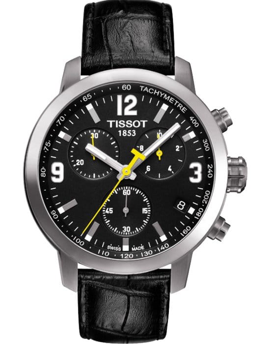 Tissot Tissot PRC 200 Chronograph T055.417.16.057.00 PRC 200 T0554171605700 кварцевые мужские часы черный циферблат, браслет кожаный — вид спереди