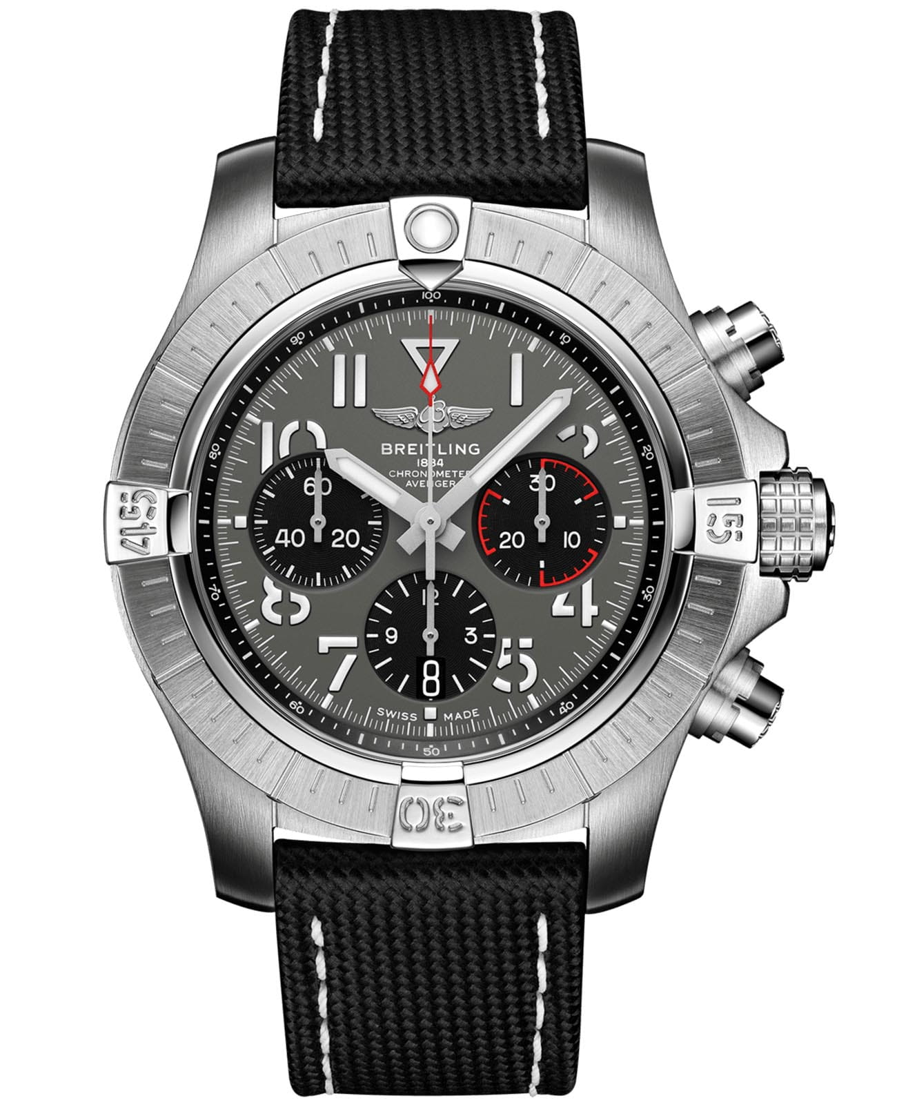 Breitling Breitling Avenger B01 Chronograph 45 AB01821A1B1X1  AB01821A1B1X1 механические мужские часы антрацитовый циферблат, браслет кожаный — вид спереди