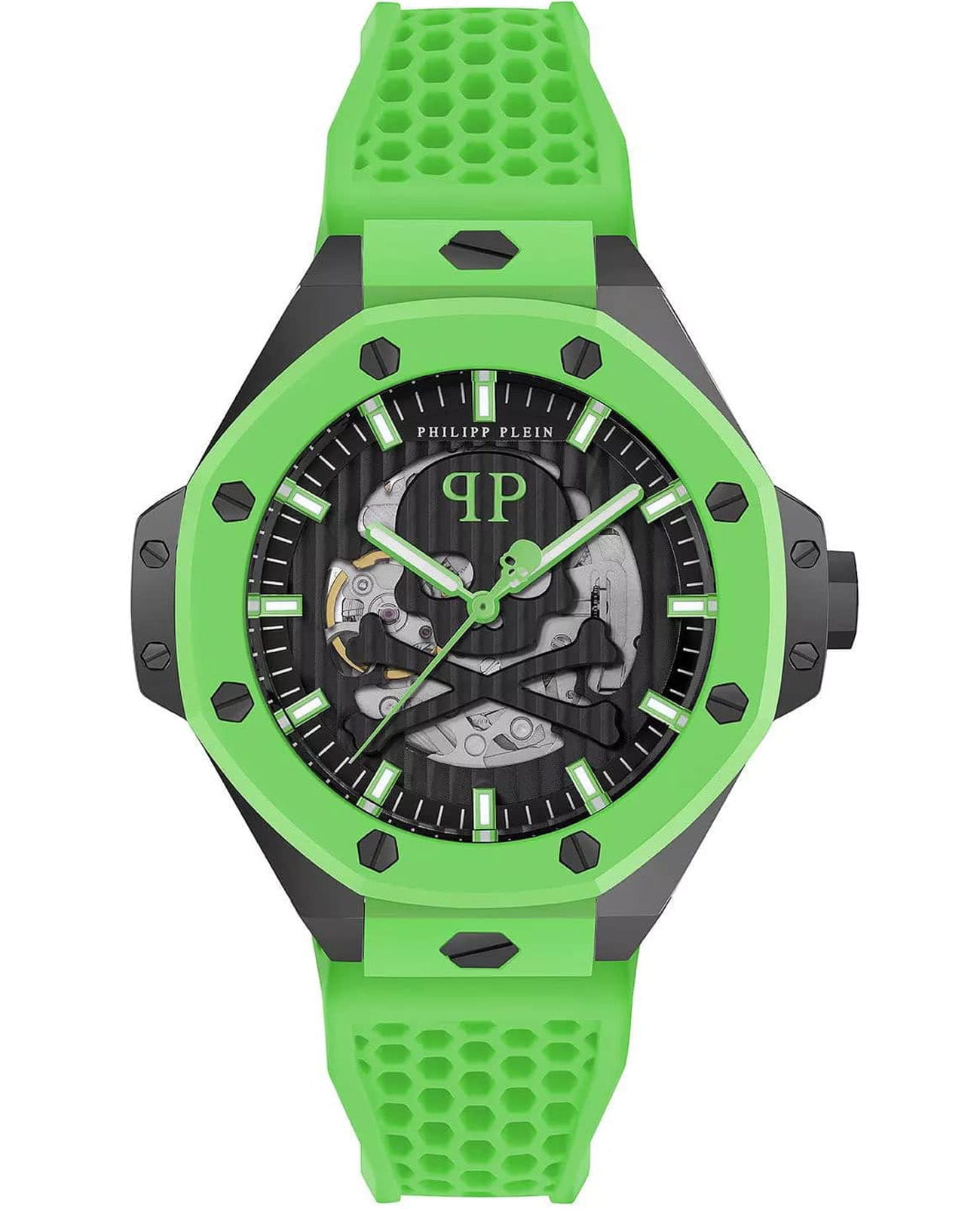 Philipp Plein Philipp Plein The Skull PWPFA0624  PWPFA0624 механические мужские часы черный циферблат, браслет силикон — вид спереди