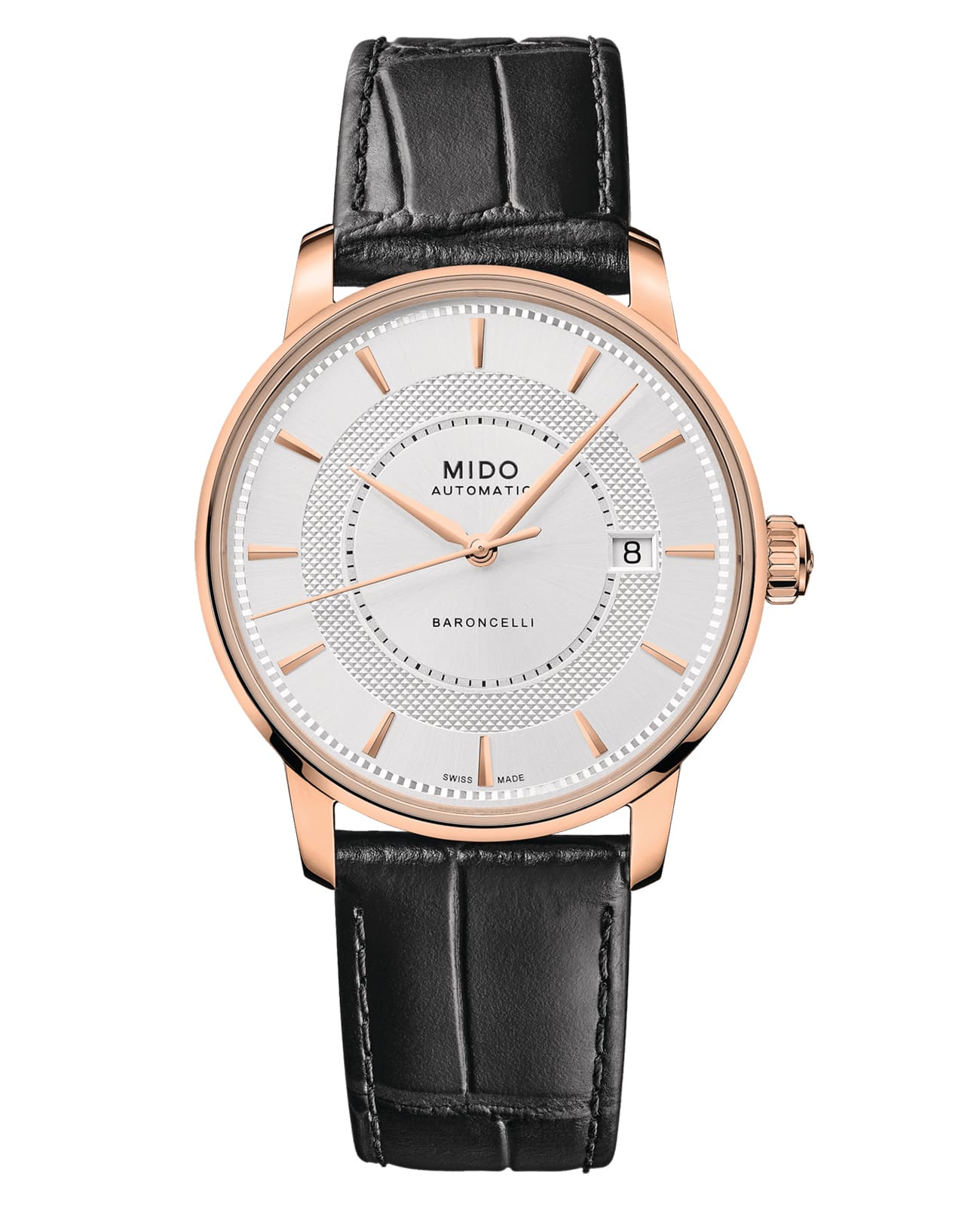 Mido Mido Baroncelli Signature M037.407.36.031.01  M0374073603101 механические мужские часы белый циферблат, браслет кожаный — вид спереди