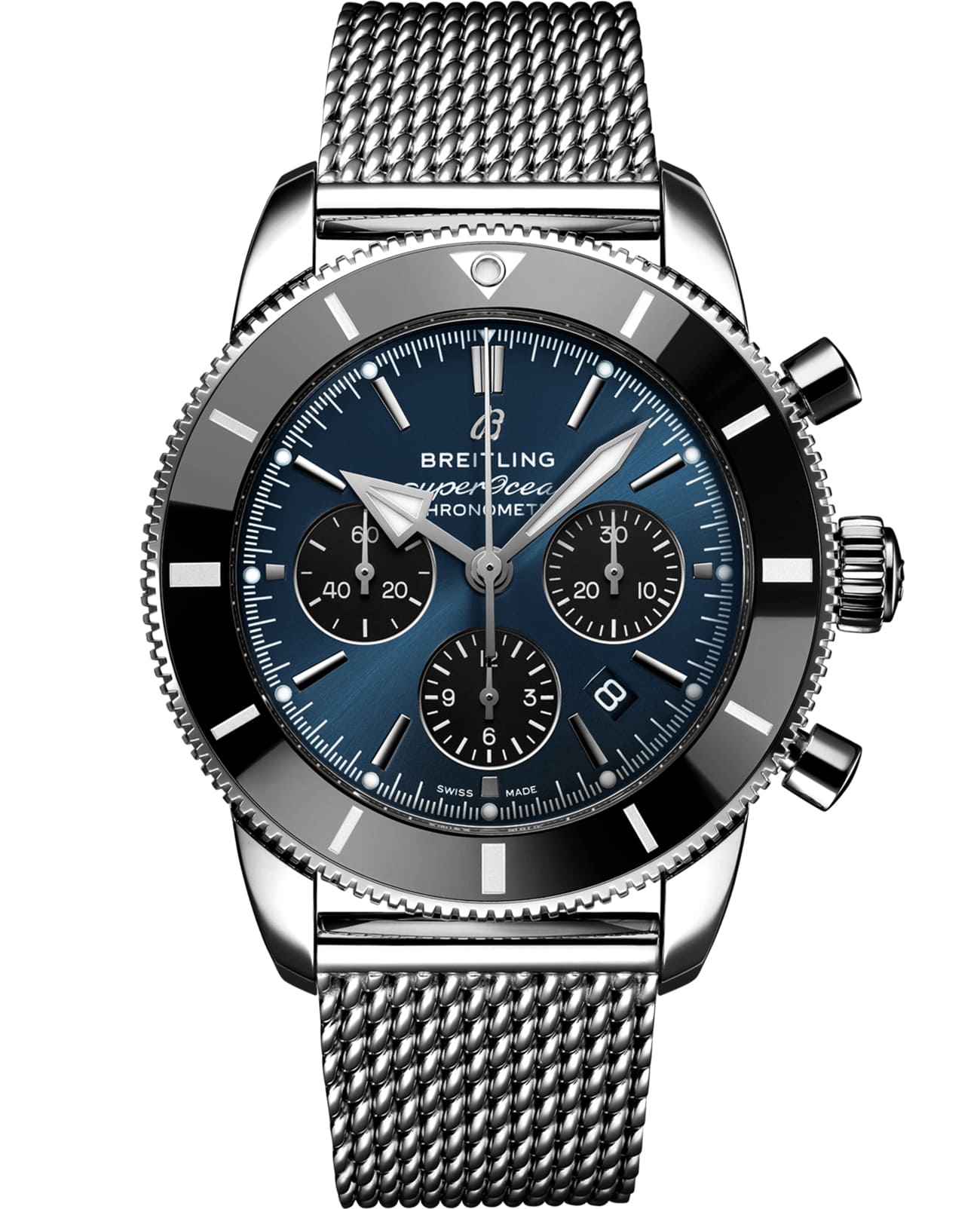 Breitling Breitling Superocean Heritage B01 Chronograph 44 AB0162121C1A1  AB0162121C1A1 механические мужские часы синий циферблат, браслет нержавеющая сталь — вид спереди