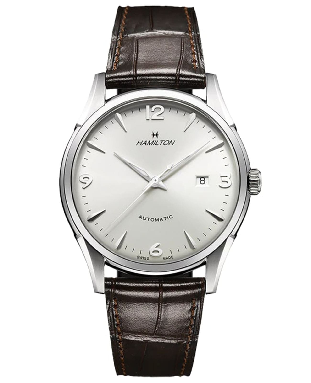 Hamilton Hamilton American Classic Thin O Matic Auto H38715581  H38715581 механические мужские часы белый циферблат, браслет кожаный — вид спереди