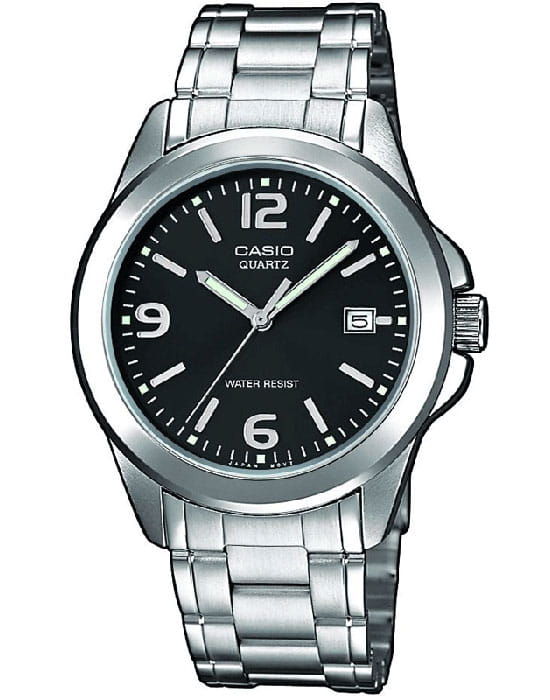 Casio Casio Collection LTP-1259PD-1A  LTP-1259PD-1A кварцевые женские часы черный циферблат, браслет нержавеющая сталь — вид спереди