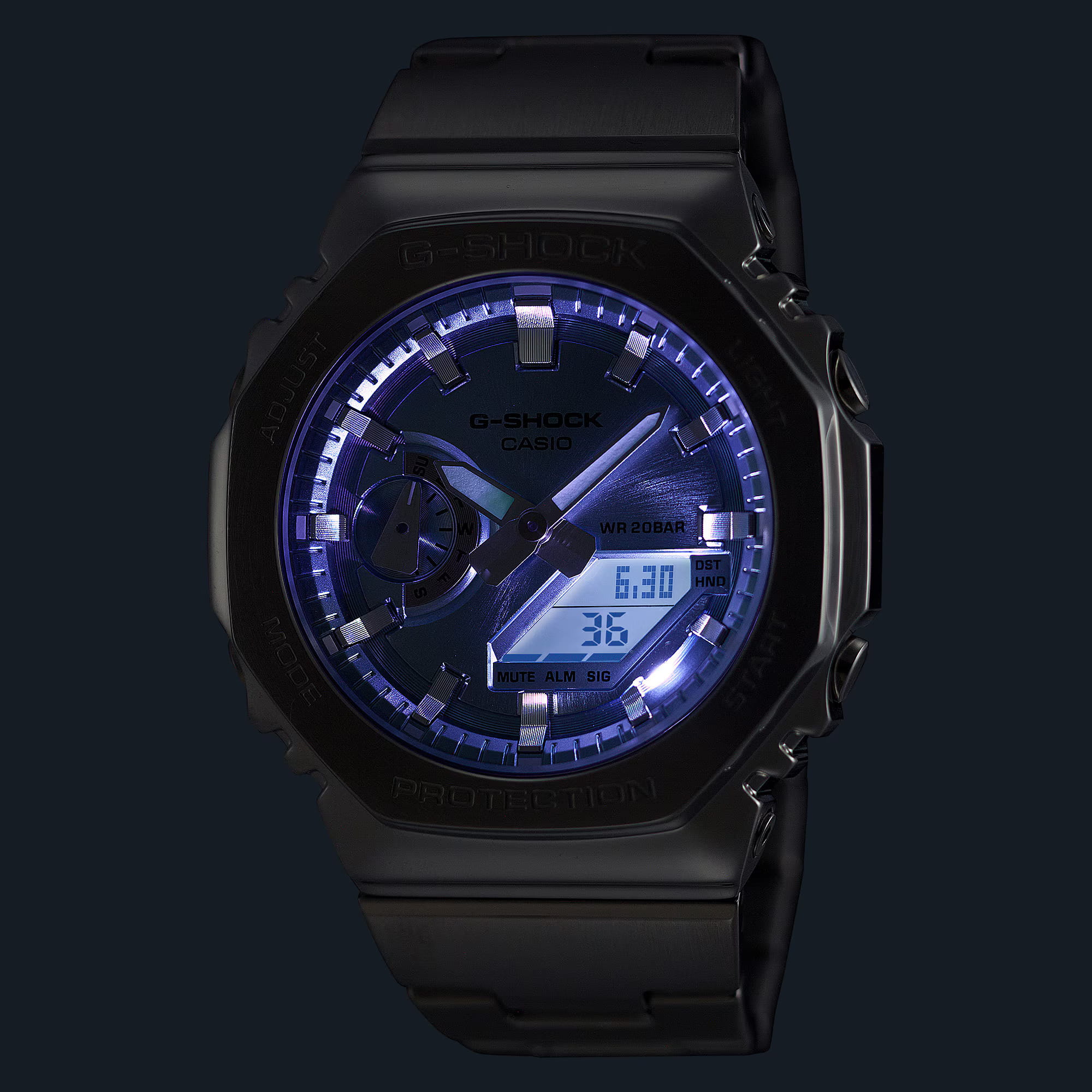 Casio Casio G-Shock GM-2110D-2A (GM-2110D-2A), g-shock япония мужские часы на браслете нержавеющая сталь боковой вид