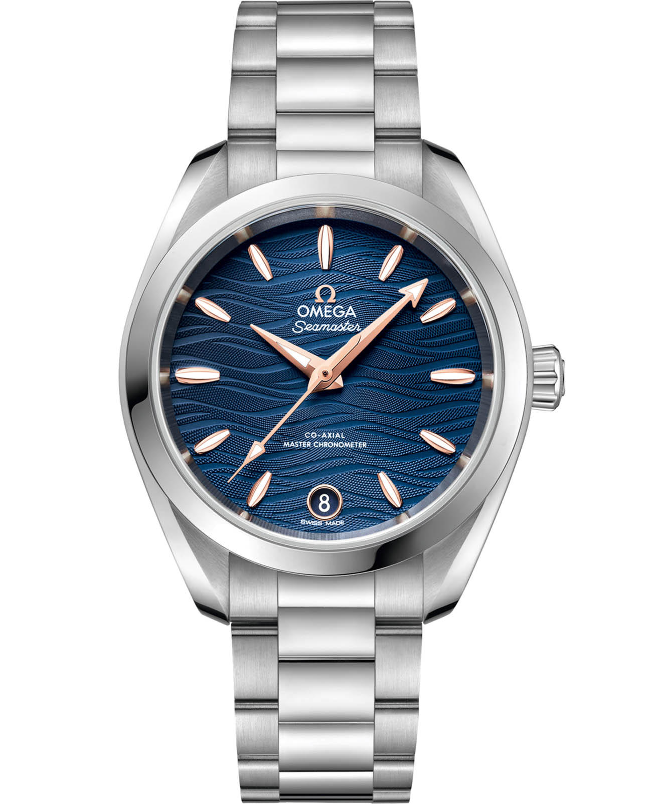 Omega Omega Seamaster Aqua Terra 220.10.34.20.03.001 Aqua Terra 22010342003001 механические женские часы синий циферблат, браслет нержавеющая сталь — вид спереди