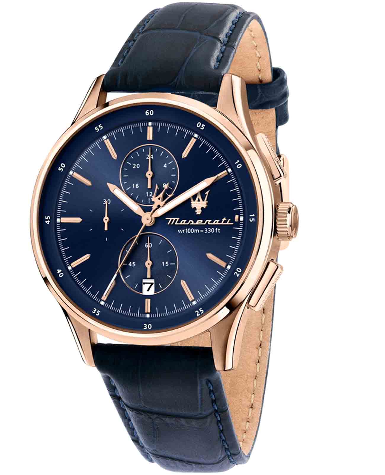 Maserati Maserati Sorpasso R8871624009  R8871624009 кварцевые мужские часы синий циферблат, браслет кожаный — вид спереди