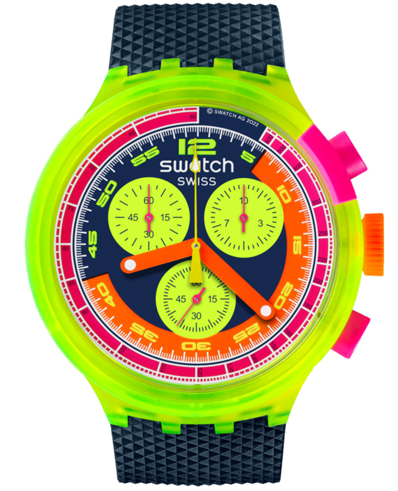 Swatch Swatch Big Bold Chrono Biosourced SB06J100  SB06J100 кварцевые мужские часы синий циферблат, браслет биоматериал — вид спереди