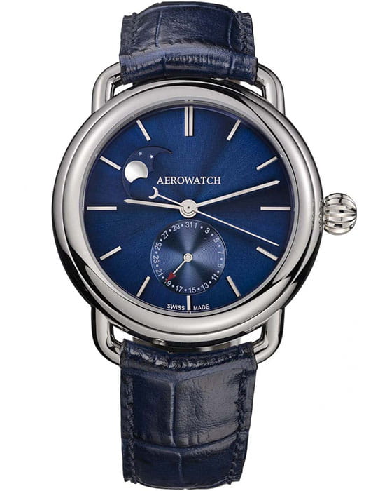 Aerowatch Aerowatch 74969 AA03  74969 AA03  мужские часы синий циферблат, браслет кожаный — вид спереди