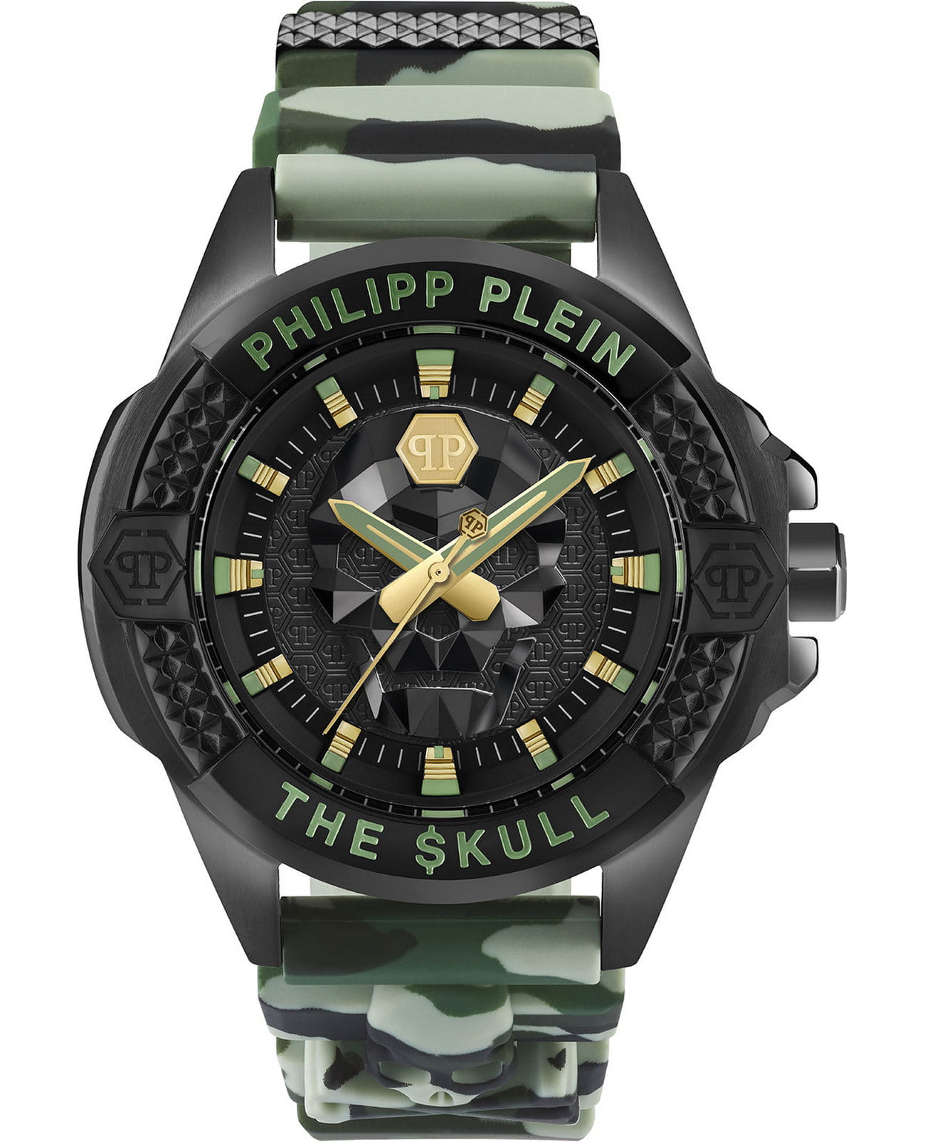 Philipp Plein Philipp Plein The Skull PWAAA0821  PWAAA0821 кварцевые мужские часы черный циферблат, браслет силикон — вид спереди