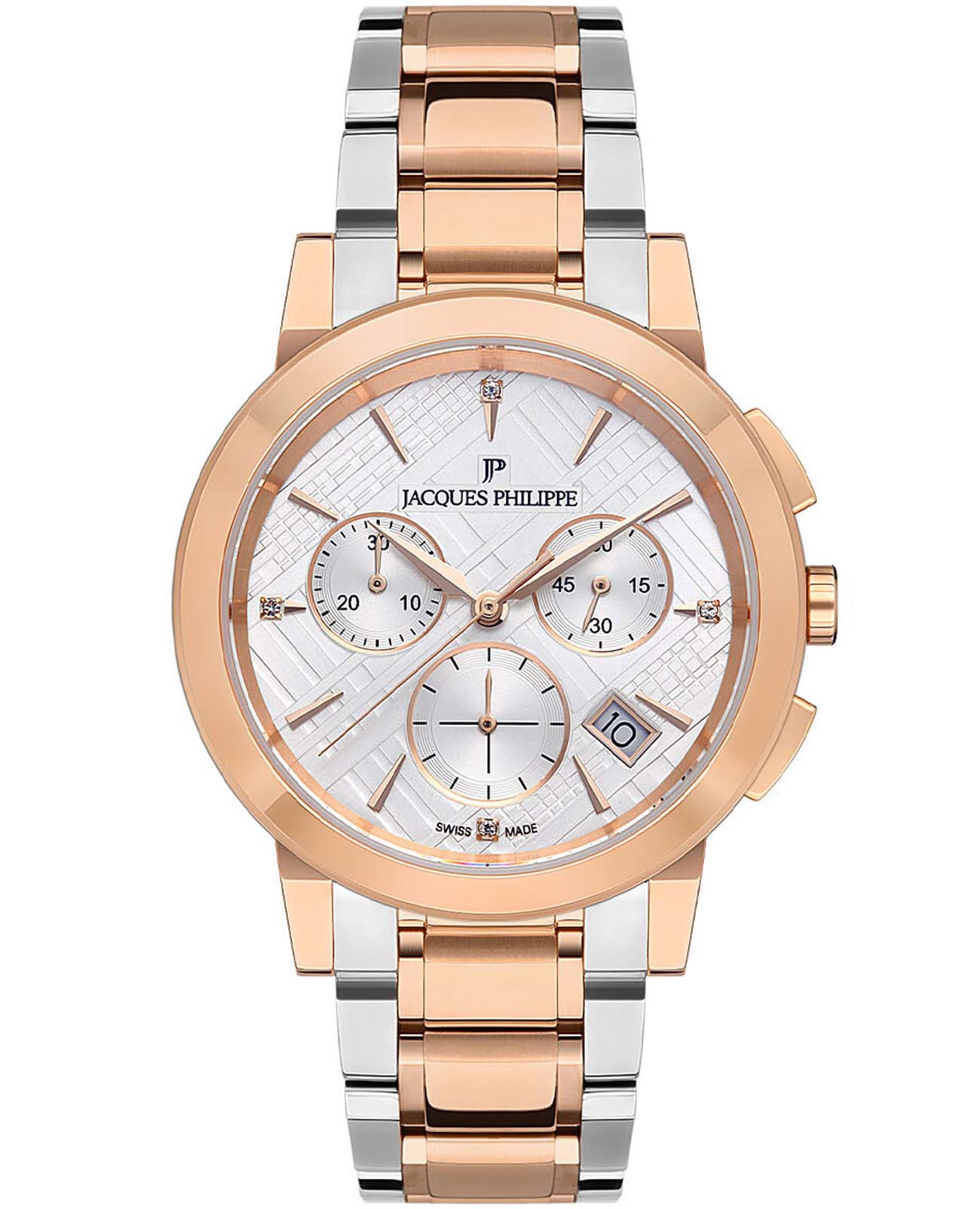 Jacques Philippe Jacques Philippe Cosmos JPQLC323328  JPQLC323328 кварцевые женские часы белый циферблат, браслет нержавеющая сталь с ip-покрытием — вид спереди