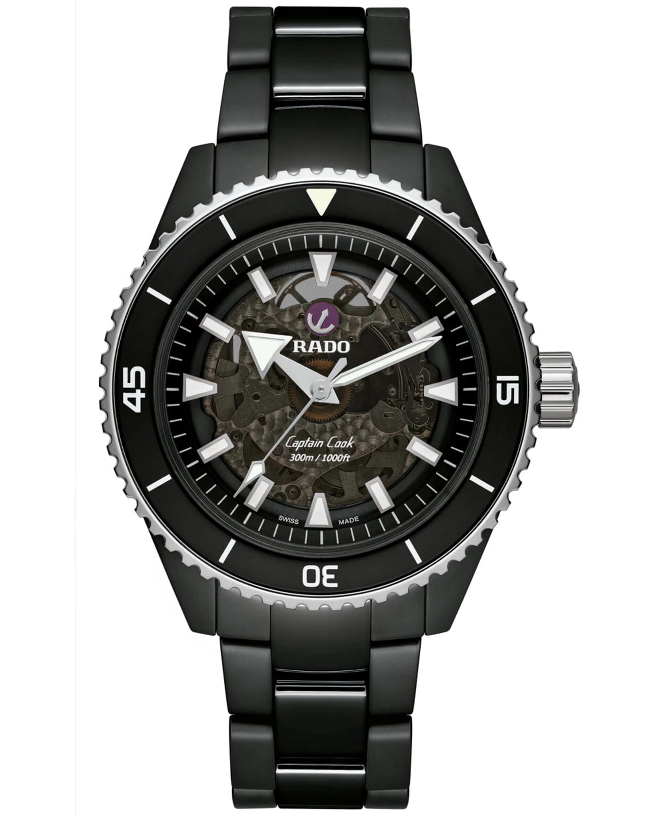 Rado Rado Captain Cook High-Tech Ceramic R32127152 Automatic R32127152 механические мужские часы черный циферблат, браслет высокотехнологичная керамика — вид спереди