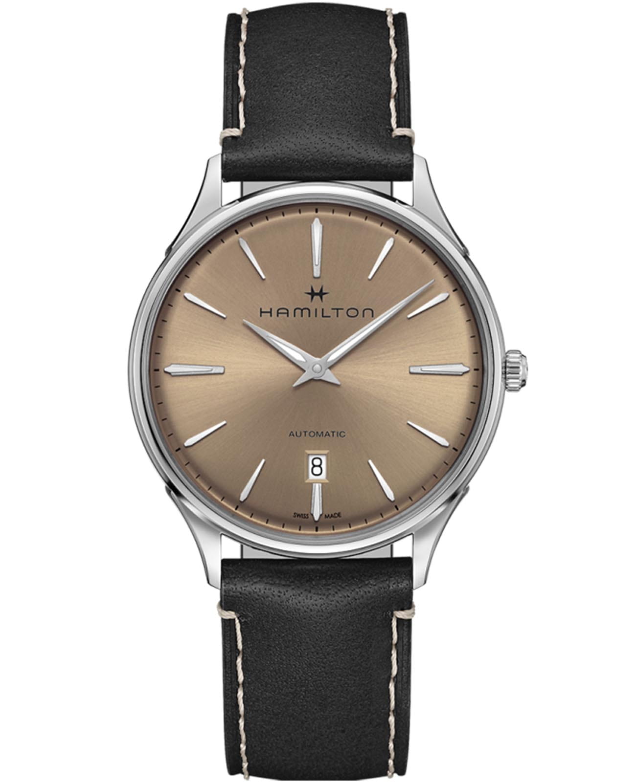 Hamilton Hamilton Jazzmaster Thinline Auto H38525721  H38525721 механические мужские часы бежевый циферблат, браслет кожаный — вид спереди
