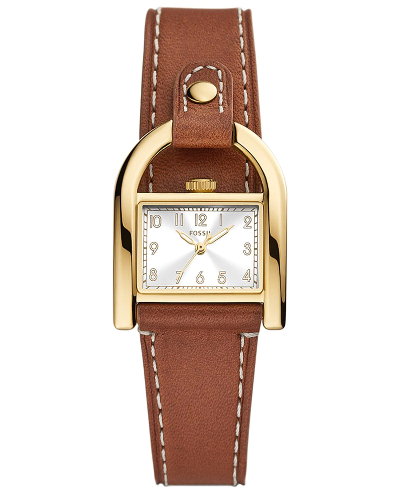 Fossil Fossil Harwell ES5264  ES5264 кварцевые женские часы золотой циферблат, браслет кожаный — вид спереди