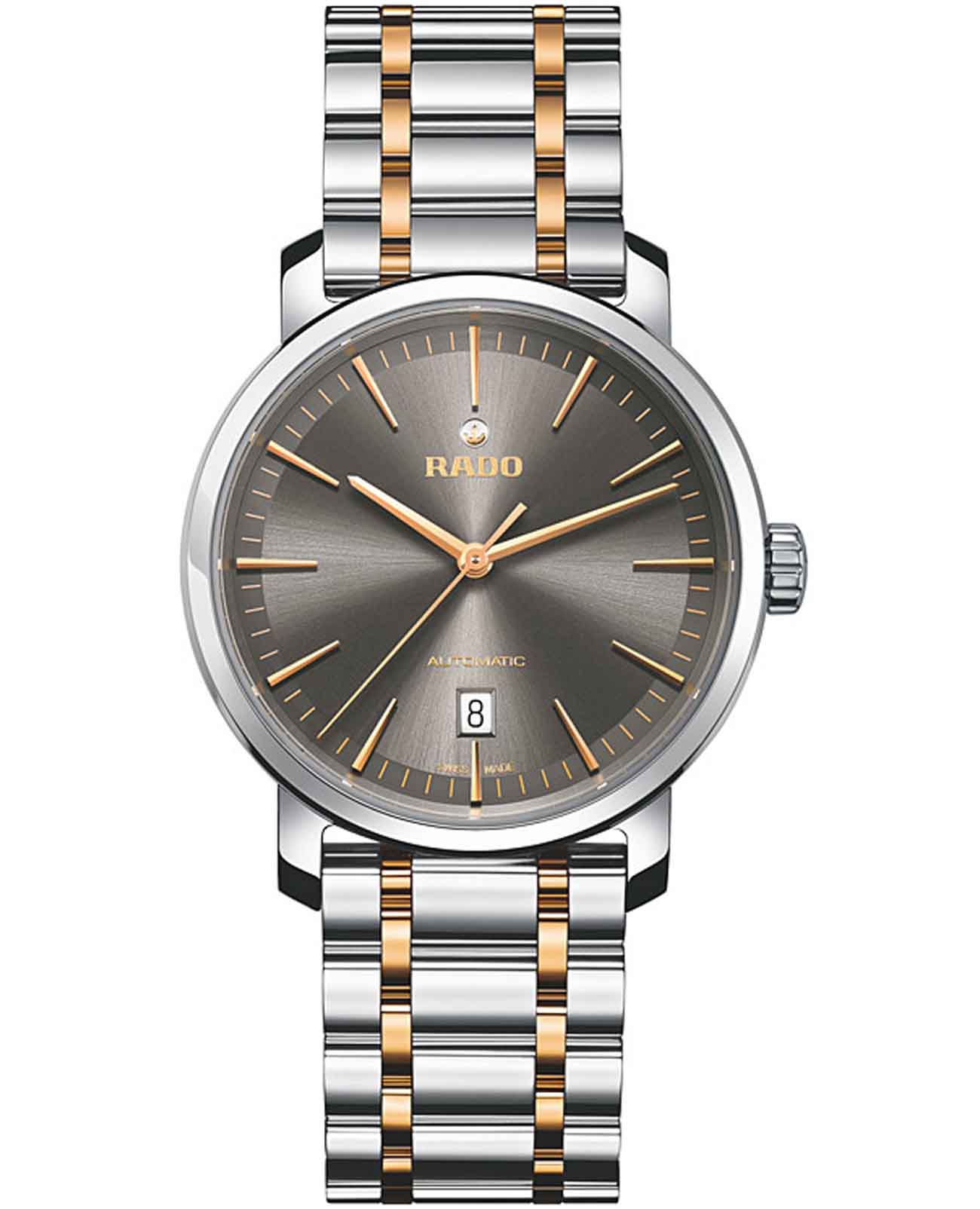Rado Rado Diamaster R14077103 Automatic R14077103 механические мужские часы серый циферблат, браслет нержавеющая сталь с pvd-покрытием — вид спереди