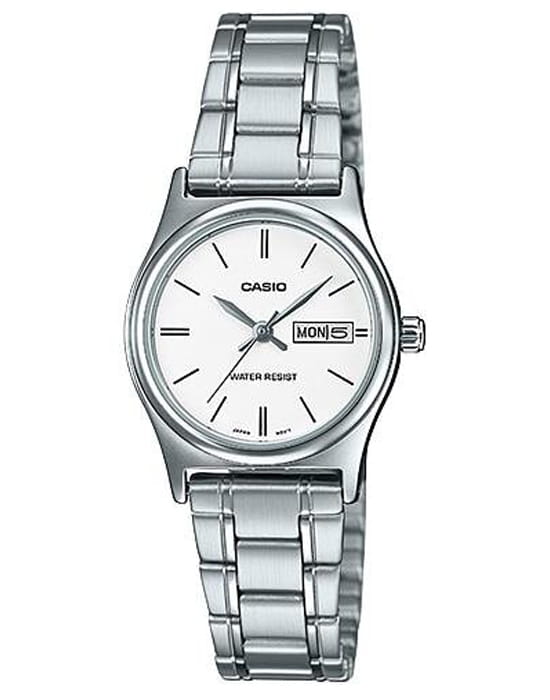 Casio Casio Collection LTP-V006D-7B2  LTP-V006D-7B2 кварцевые женские часы белый циферблат, браслет нержавеющая сталь — вид спереди