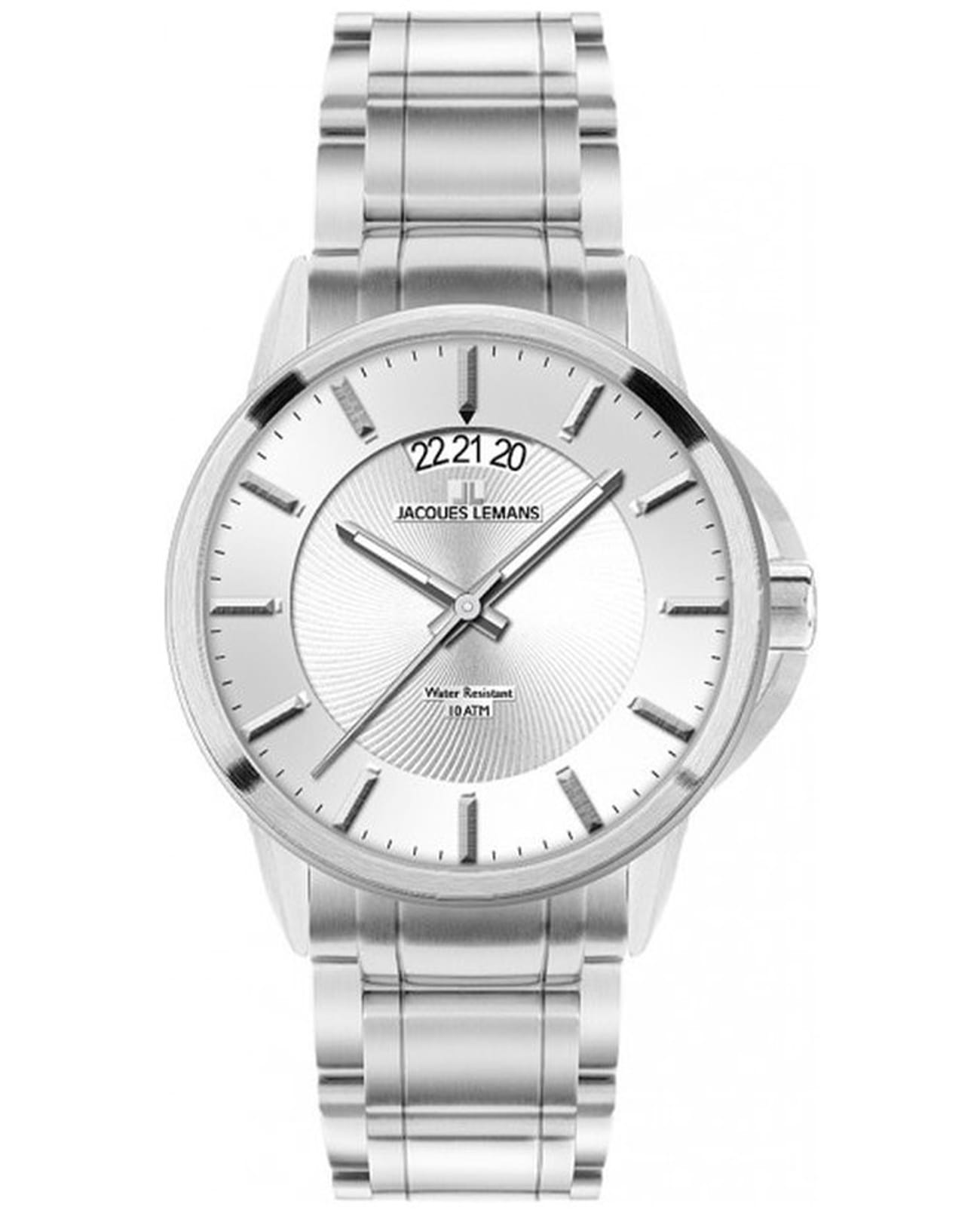 Jacques Lemans Jacques Lemans Classic 1-1540E  1-1540E кварцевые мужские часы серебристый циферблат, браслет нержавеющая сталь — вид спереди