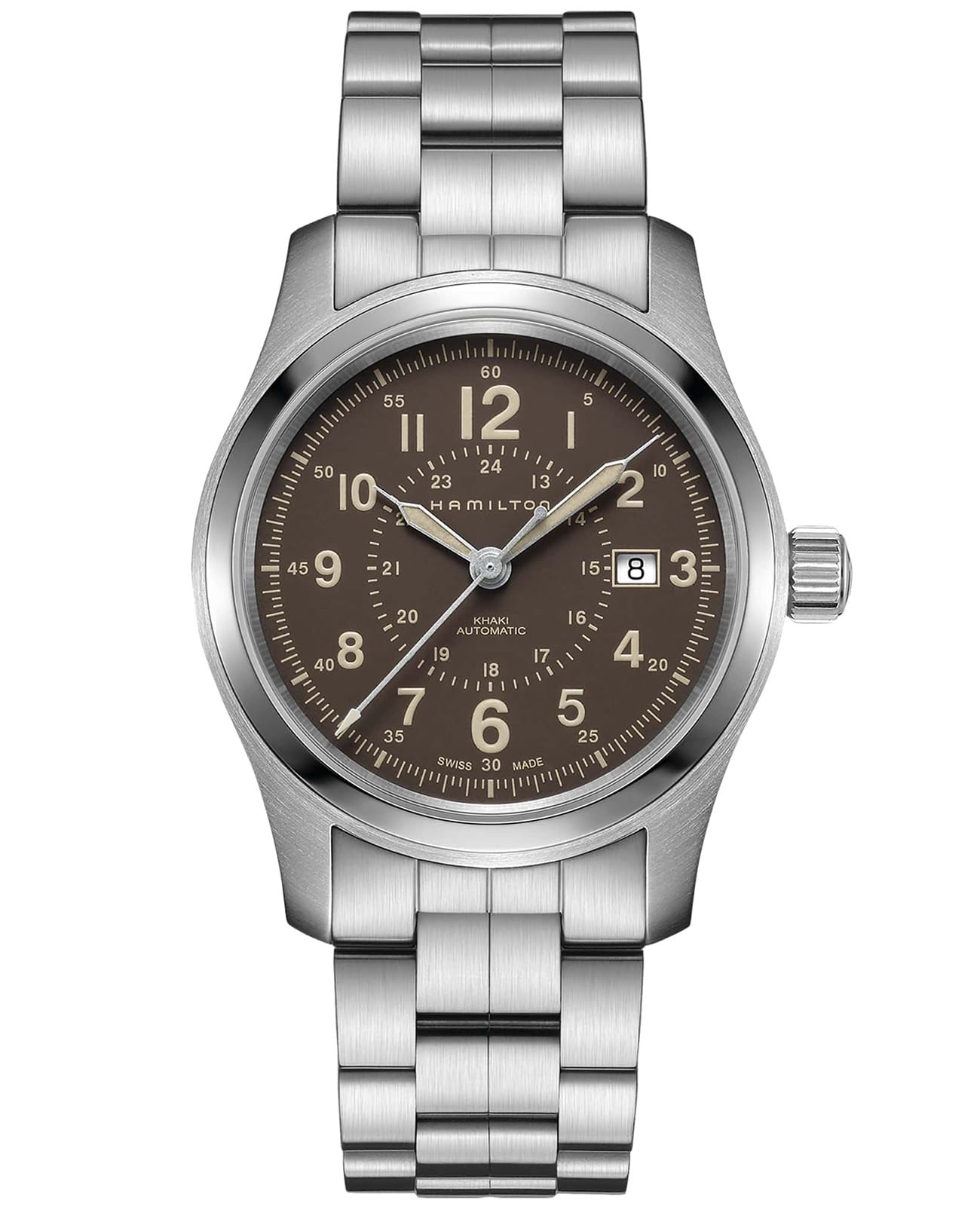 Hamilton Hamilton Khaki Field Auto H70605193  H70605193 механические мужские часы коричневый циферблат, браслет нержавеющая сталь — вид спереди