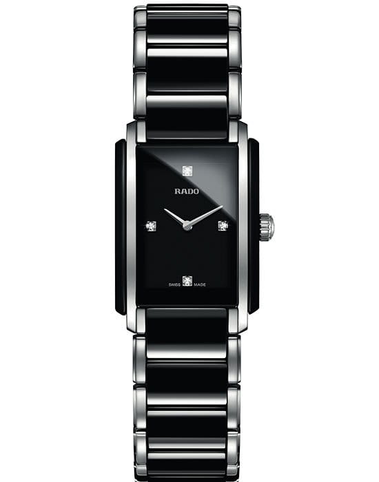 Rado Rado Integral Diamonds R20613712  R20613712 кварцевые женские часы черный циферблат, браслет сталь + керамические вставки — вид спереди