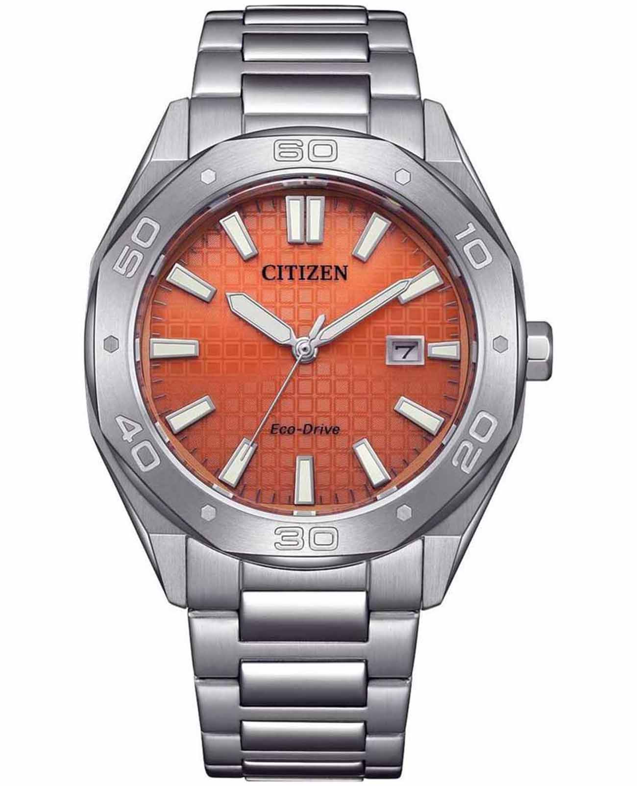 Citizen Citizen Eco-Drive BM7630-80Z  BM7630-80Z кварцевые мужские часы оранжевый циферблат, браслет нержавеющая сталь — вид спереди