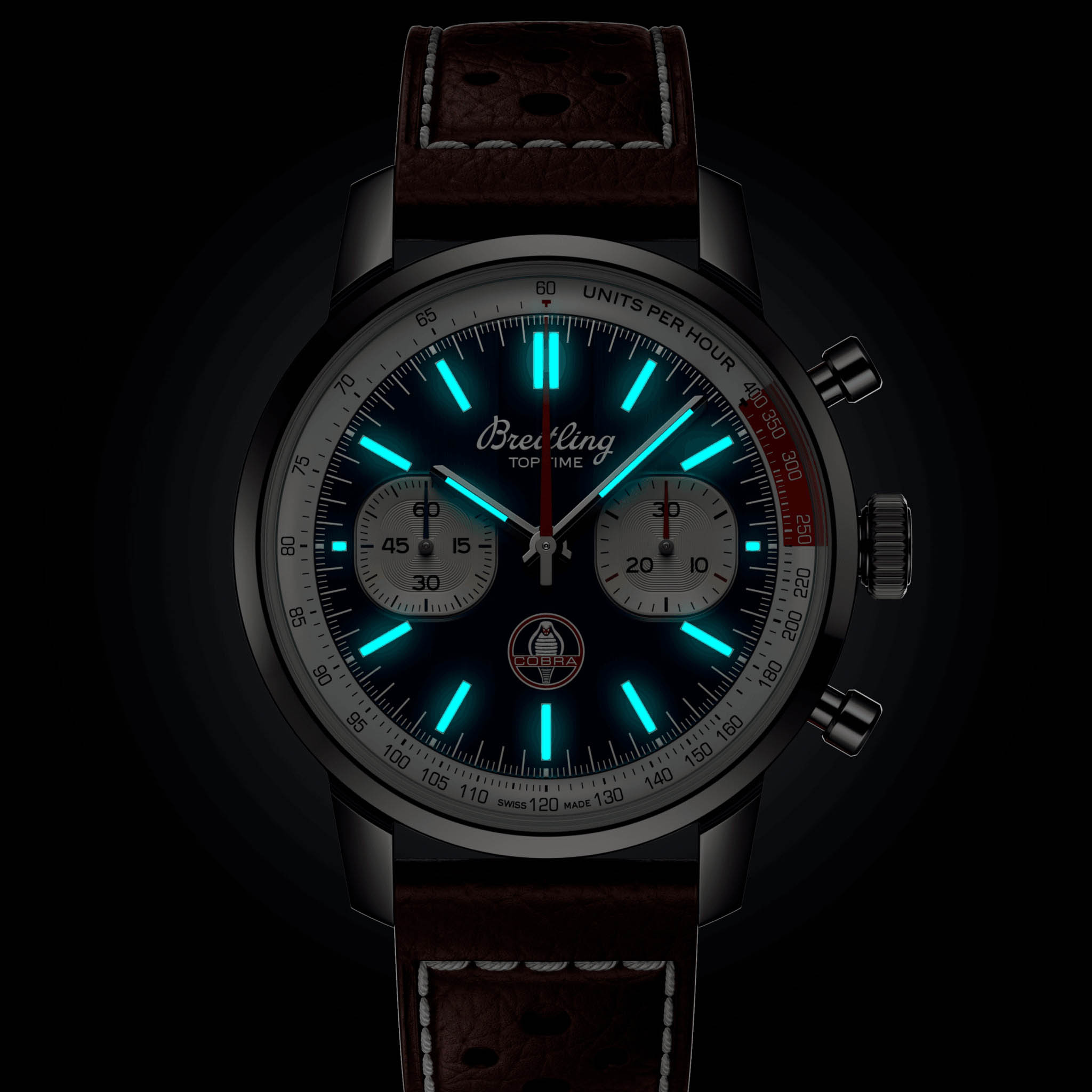 Breitling Breitling Top Time B01 Shelby Cobra AB01763A1C1X1, aviator 8 швейцария мужские часы на браслете кожаный боковой вид