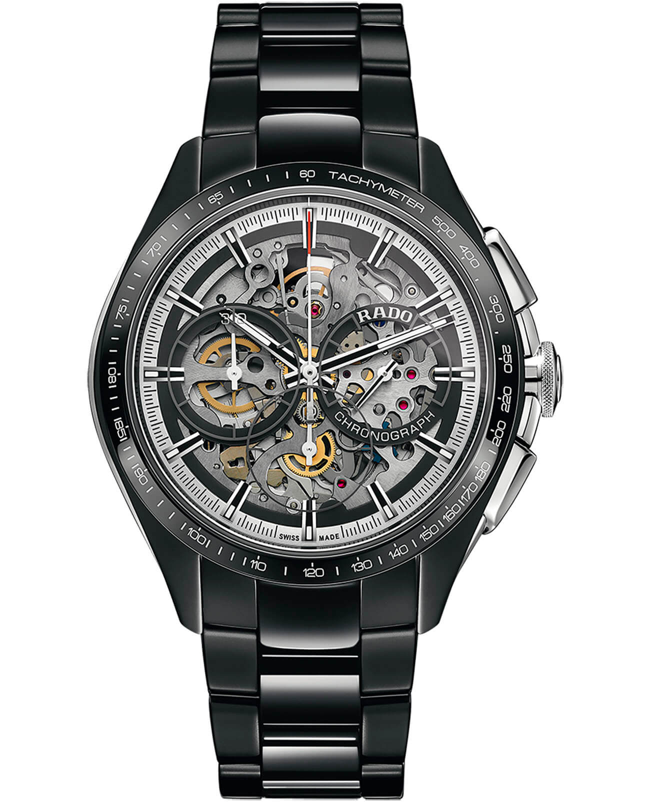 Rado Rado Hyperchrome Skeleton Automatic Chronograph Limited Edition R32249152 Automatic R32249152 механические мужские часы черный циферблат, браслет высокотехнологичная керамика — вид спереди