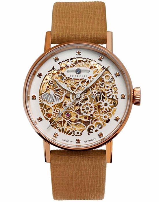 Zeppelin Zeppelin Princess of the Sky 74635  74635 механические женские часы белый циферблат, браслет кожаный — вид спереди