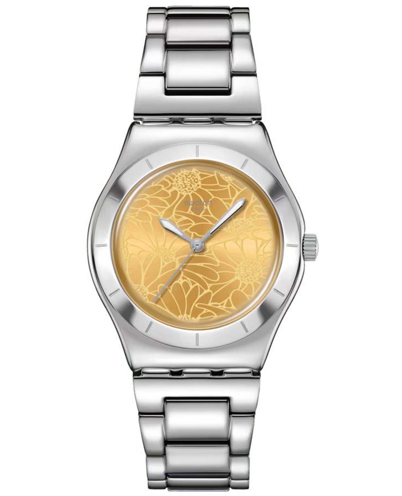 Swatch Swatch Gent Petal Swirl YLS236G  YLS236G кварцевые женские часы желтый циферблат, браслет нержавеющая сталь — вид спереди