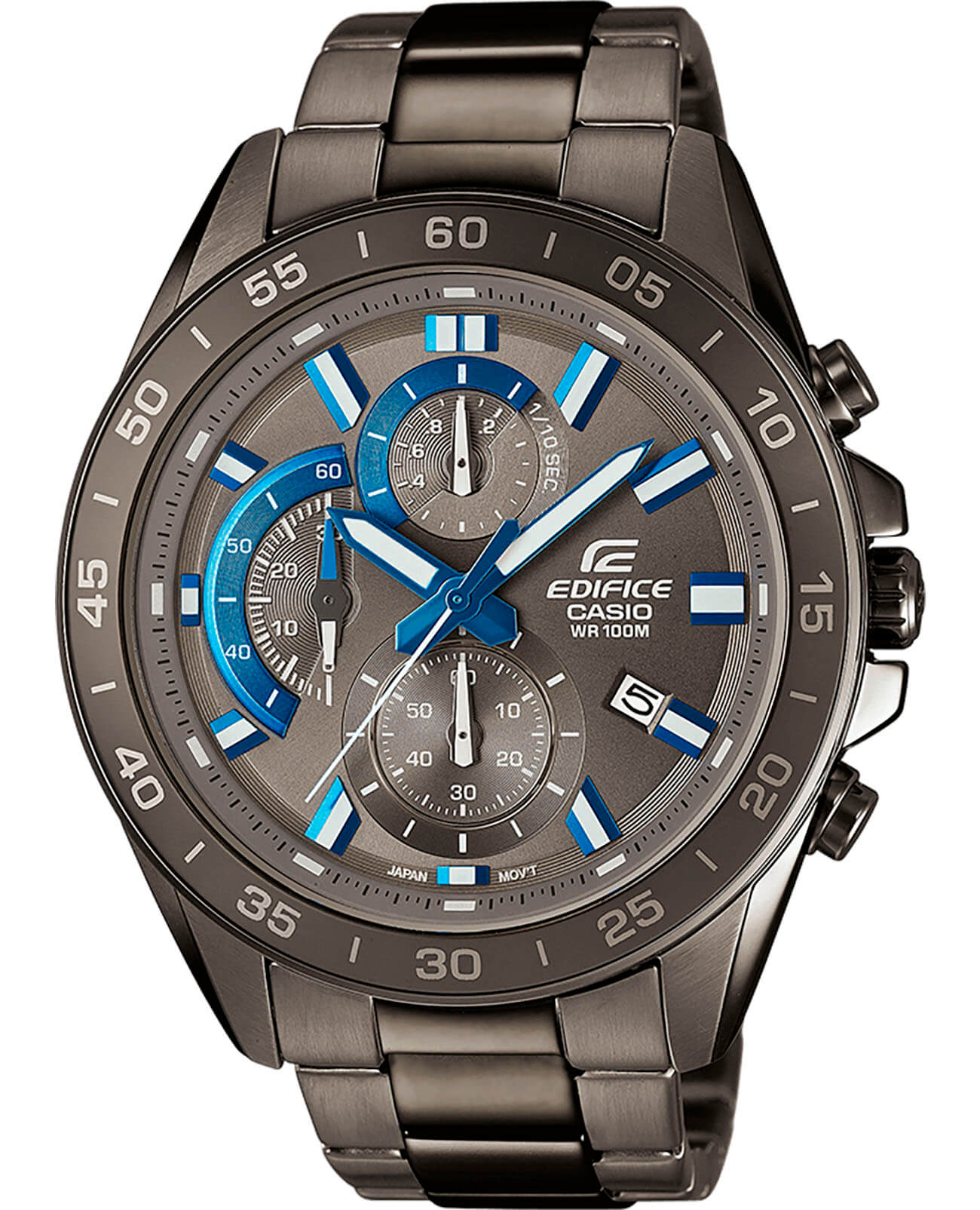 Casio Casio Edifice EFV-550GY-8A EFV-550 EFV-550GY-8A кварцевые мужские часы черный циферблат, браслет сталь с ip покрытием — вид спереди
