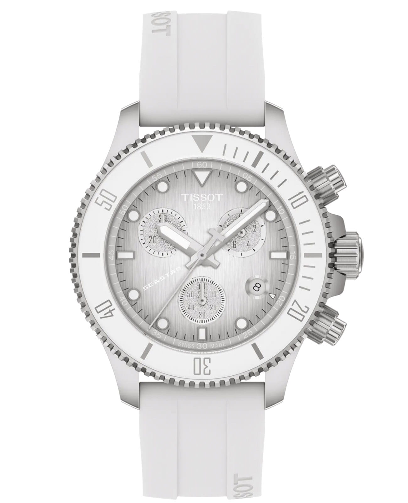 Tissot Tissot Seastar 1000 Quartz Chronograph 38mm T120.217.17.011.00 Seastar 1000 T1202171701100 кварцевые мужские часы белый циферблат, браслет силикон — вид спереди