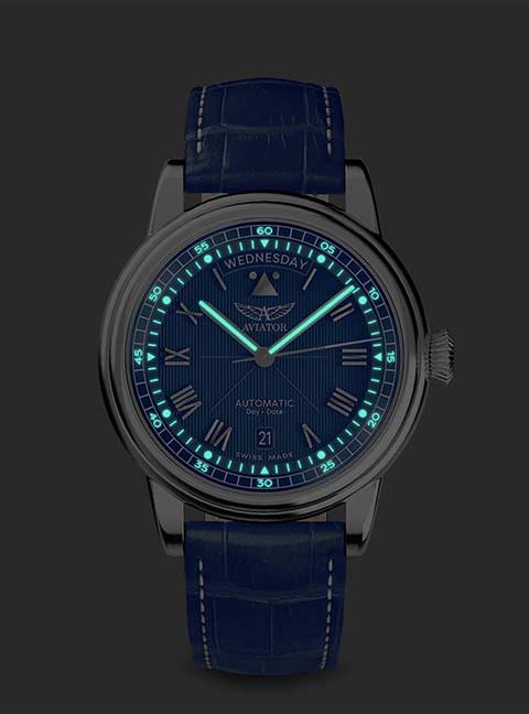 Aviator Aviator Douglas Day-Date V.3.35.0.276.4 мужские часы синий циферблат на запястье