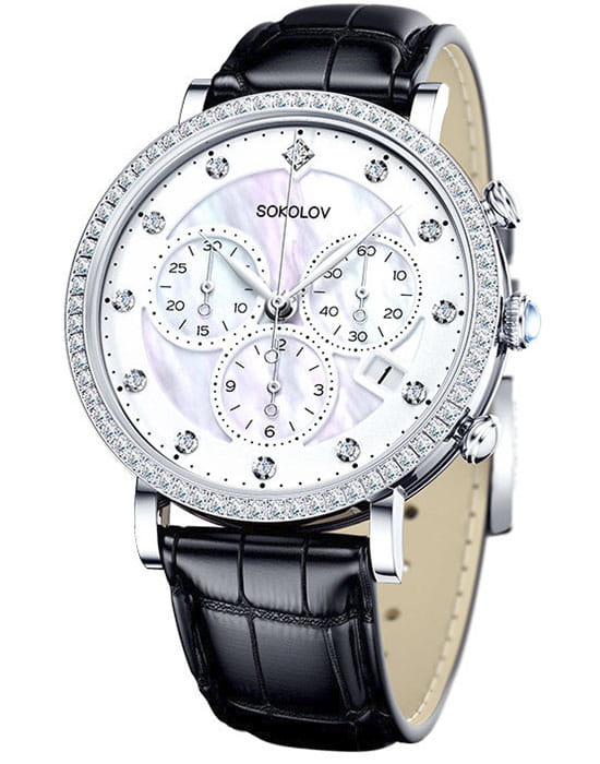 Sokolov 127.30.00.001.03.01.2  127.30.00.001.03.01.2 кварцевые женские часы белый циферблат, браслет кожаный — вид спереди