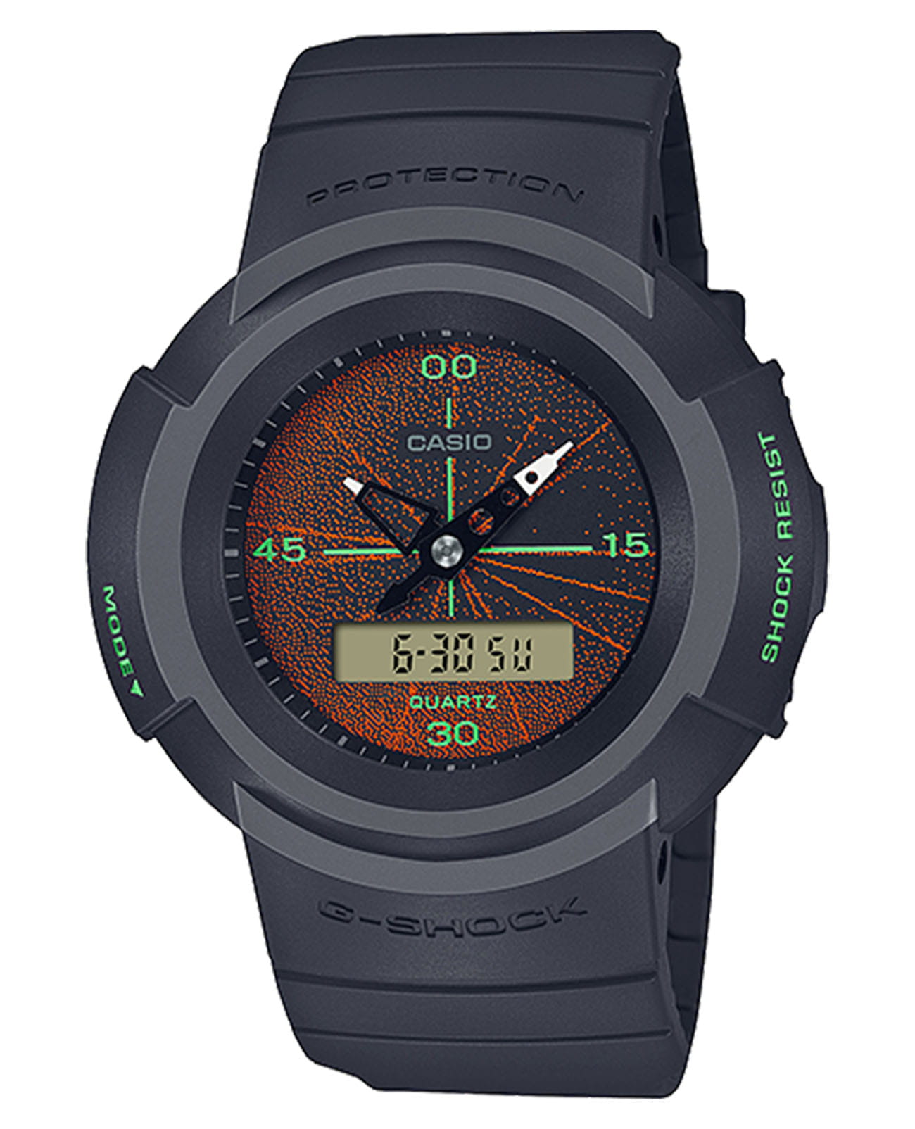 Casio Casio G-Shock AW-500MNT-1ADR (AW-500MNT-1A)  AW-500MNT-1A электронные мужские часы черный циферблат, браслет пластик — вид спереди