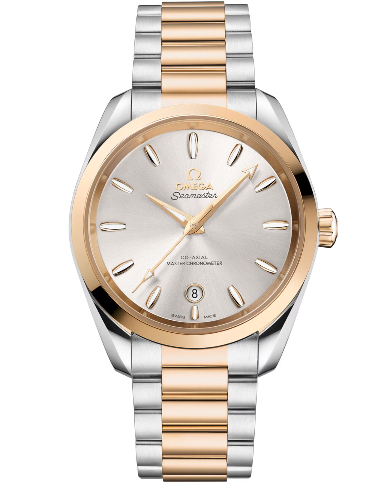 Omega Omega Seamaster Aqua Terra 220.20.38.20.02.002 Aqua Terra 22020382002002 механические женские часы серебристый циферблат, браслет нержавеющая сталь + золото 18к — вид спереди