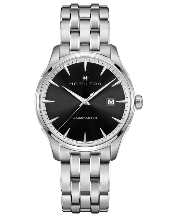 Hamilton Hamilton Jazzmaster Gent Quartz H32451131  H32451131 кварцевые мужские часы черный циферблат, браслет нержавеющая сталь — вид спереди