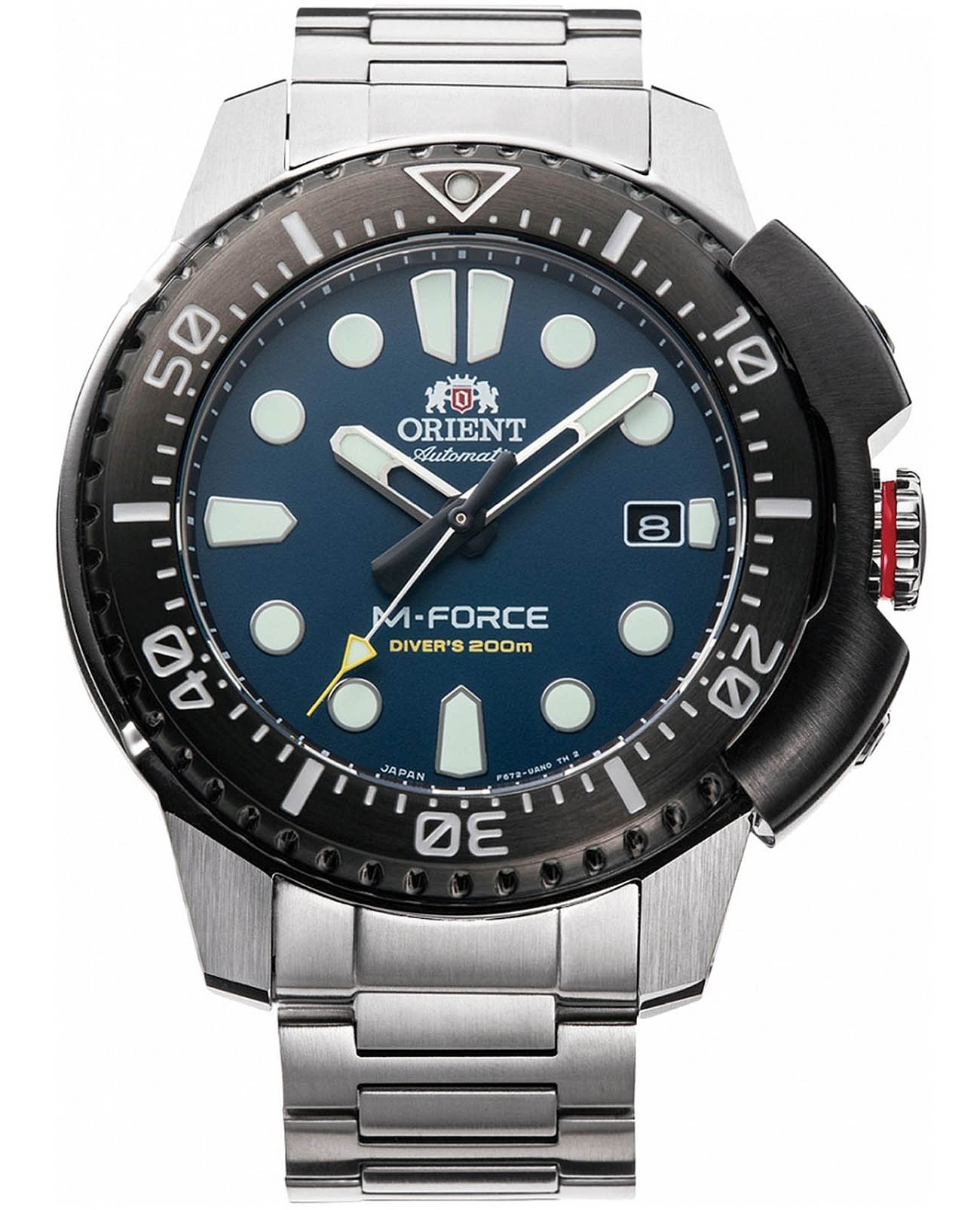 Orient Orient M-Force RA-AC0L07L (RN-AC0L07L)  RA-AC0L07L механические мужские часы синий циферблат, браслет нержавеющая сталь — вид спереди